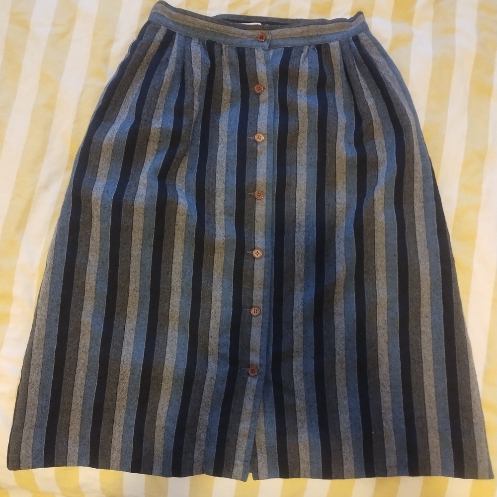 Classic Blue and Gray Striped A-Line Skirt